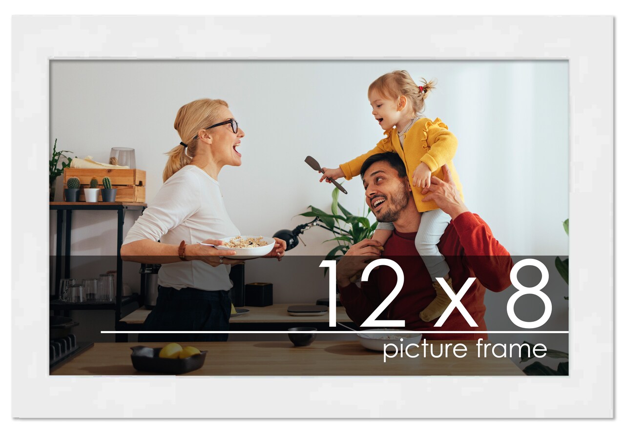 12x8 Solid Wood Picture Frame with UV-Resistant Acrylic & Acid-Free Backing, Available in 6 Finishes: Matte Black, Matte White, Metallic Bronze, Silver, Natural Wood Grain & Mahogany